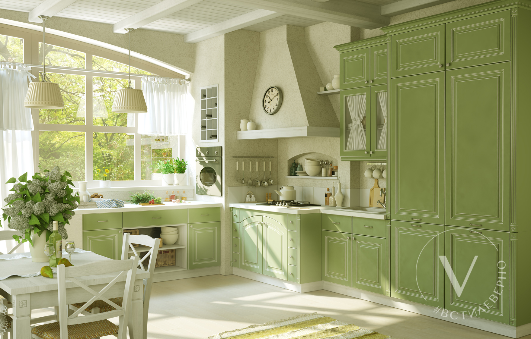 кухни оливкового и фисташкового цвета фото